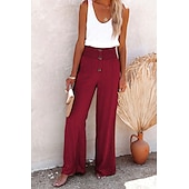 cheap Plain Cotton Linen Pant-Women&#039;s Wide Leg Cotton Linen Pants Baggy Pants Vacation Solid Full Length Mid Waist Elastic Waist Wide Leg Baggy Comfort Micro-elastic Casual Holiday Black White Wine Green Summer Spring Regular Fit