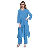 abordables Costumes-pantalons pour maman-Combinaison  Tailleur Mère de la Mariée Robe de Mariage Invitée Élégante Grande Taille Col Bateau Longueur au Sol Chiffon Sans Manches oui Wrap Inclus de Couleur Unie taille sur mesure gratuite