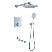 cheap Shower Faucets-10 Inch Round Shower Faucets Sets,3-Function Matte Black / Chrome Complete with Brass Shower Head and Solid Brass Handshower Mount Inside Rainfall Shower Head System