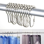 cheap Shower Curtains-12 pcs Stainless Steel Curtain Hooks Bath Curtain Rollerball Shower Curtain Rings Hooks 5 Rollers Polished Satin Nickel Ball