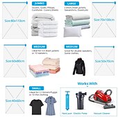 baratos armazenamento de bagagem e viagem-Pacote com 5 sacos de vácuo para viagem com bomba de vedação para roupas, cobertores, bolsa de armazenamento com válvula, borda transparente, organizador comprimido dobrável, pacote com vedação para economia de espaço em viagens