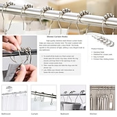 cheap Shower Curtains-12 pcs Stainless Steel Curtain Hooks Bath Curtain Rollerball Shower Curtain Rings Hooks 5 Rollers Polished Satin Nickel Ball