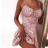 cheap Sundresses-Women&#039;s Casual Dress Sundress Floral Dress Mini Dress Dark Yellow Light Pink White Sleeveless Floral Lace up Spring Summer Spaghetti Strap Hot Vacation Weekend Slim 2023 S M L XL XXL 3XL 4XL 5XL