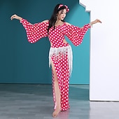 abordables Tenues de danse du ventre-Danse du ventre Robe Noeud Creuse Femme Entraînement Utilisation Manches Longues Taille haute Soie Glacée
