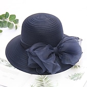 billige Partyhatter-Kentucky Derby Hatt Hatter Organza Halmsupphatt Halmlue Solhatt Uformell Ferie Melbourne Cup Cocktail Royal Ascot Vintage Stil Elegant Med Sløyfebånd Applikasjoner Hodeplagg Hodebekledning Race Day