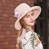 economico Cappelli per feste-eleganti cappelli di paglia da spiaggia con fiocco in raso 1pc per feste / serate / copricapo casual