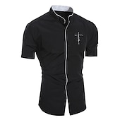 voordelige strijkvrije overhemden voor heren-Voor heren Overhemd Shirt met kraag Kraagloos overhemd Effen Bruiloft Buiten Zwart Wit Grijs Korte mouw Opstaand Zomer Lente Kleding Button-omlaag