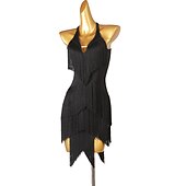voordelige Latin danskleding-dans salsa latin dansjurk franjes kwastje split joint dames performance training mouwloze chinlon