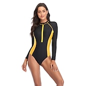 cheap Rash Guards-Women&#039;s Rash Guard One Piece Swimsuit UV Sun Protection UPF50+ Breathable Long Sleeve Bodysuit Bathing Suit Front Zip Swimming Surfing Beach Water Sports Patchwork Autumn / Fall Spring Summer