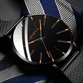 economico Orologi al quarzo-Orologio al quarzo di Ginevra per uomini orologio minimalista ultra sottile in acciaio inossidabile orologio elegante da uomo orologio al quarzo business casual