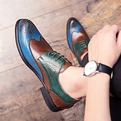 cheap Formal-Men&#039;s Oxfords Derby Shoes Formal Shoes Brogue Wingtip Shoes Walking Business British Christmas Party &amp; Evening Xmas PU Lace-up Red Blue Brown Color Block Summer Spring