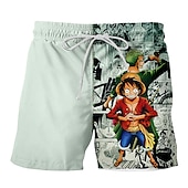 cheap Cartoon &amp; Movie Character Graphic-One Piece Monkey D. Luffy Portgas D. Ace Beach Shorts Board Shorts Back To School Anime Harajuku Graphic Kawaii For Couple&#039;s Men&#039;s Women&#039;s Adults&#039; Back To School Hot Stamping