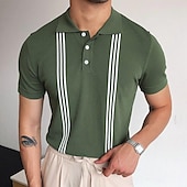 cheap Men&#039;s Classic Polo-Men&#039;s Knit Polo Sweater Polo Shirt Outdoor Street Turndown Button Short Sleeve Fashion Classic Striped Button Front Summer Spring Fall Regular Fit Black White Light Green Green Apricot Gray Knit Polo