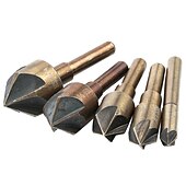 abordables Jeu de forets-5 pc britannique cuisson jaune en acier à grande vitesse poignée ronde chanfrein à cinq bords pour le travail du bois