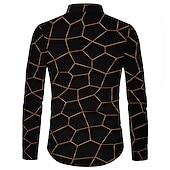 ieftine Model Geometric-Bărbați Model Geometric Geometrie Cămașă Camașă cu nasturi Manșon Lung Modă Designer Casual În aer liber Casual Concediu Vară Primăvară Răsfrânt Imprimeu Buton în jos Negru