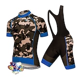cheap Men&#039;s Clothing Sets-Men&#039;s Cycling Jersey with Bib Shorts Short Sleeve Mountain Bike MTB Road Bike Cycling Black White Red Patchwork Camo / Camouflage Bike Clothing Suit UV Resistant 3D Pad Breathable Quick Dry Back