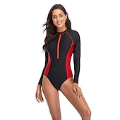 cheap Rash Guards-Women&#039;s Rash Guard One Piece Swimsuit UV Sun Protection UPF50+ Breathable Long Sleeve Bodysuit Bathing Suit Front Zip Swimming Surfing Beach Water Sports Patchwork Autumn / Fall Spring Summer