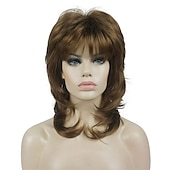 abordables Perruques Synthétiques Sans Bonnet-shaggy couches perruque longueur d&#039;épaule femmes perruque avec une frange de cheveux perruque de cheveux synthétiques de qualité supérieure pour les femmes