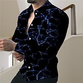 economico Musica e Chitarre-Per uomo Geometria Camicia Camicia con Bottoni Manica Lunga Moda Designer Casual All&#039;aperto Casuale Ferie Estate Primavera Collo ripiegato Stampato Bottonato Blu