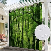 olcso Vízálló függönyök-vízálló kültéri függöny magánélet, elcsúsztatható teraszfüggöny függöny, pergola függöny átvezető 3d erdei táj pavilonhoz, erkély, veranda, parti, 1 panel