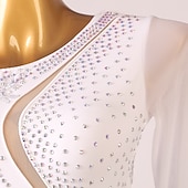 billige Klær til latindans-dansesalsa latinsk dansekjole frynset dusk delt ledd krystaller / rhinestones prestasjonstrening for kvinner langermet chinlon mesh