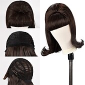 abordables Perruques historiques-perruque marron vintage années 50 60 70 avec frange cheveux synthétiques pour femme perruque de carnaval de fête