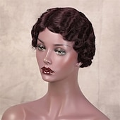 economico Parrucche di capelli veri senza cuffia-parrucche brasiliane corte dei capelli umani del taglio di pixie acconciature delle onde delle dita per le donne nere parrucche piene fatte a macchina parrucche corte