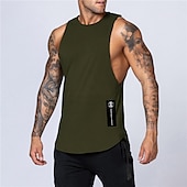 お買い得  ランニングTシャツとタンクトップ-男性用 ランニングタンクトップ ワークアウト用タンクトップ ノースリーブ Tシャツ スポーツ コットン 高通気性 吸汗性 ソフト ジムトレーニング ランニング アクティブトレーニング スポーツウェア アクティブウェア ブラック ホワイト アーミーグリーン