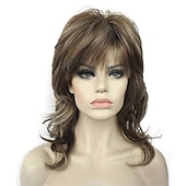 abordables Perruques Synthétiques Sans Bonnet-shaggy couches perruque longueur d&#039;épaule femmes perruque avec une frange de cheveux perruque de cheveux synthétiques de qualité supérieure pour les femmes