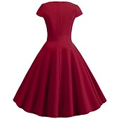 tanie Sukienki-Retro / vintage Lata 50. Sukienka z linii Rockabilly Sukienka huśtawka Krótki kimonowy Łuk Równina W serek Strój na bal maskowy Damskie Bal maskowy Spotkanie towarzyskie Herbaciane przyjęcie Codzienne