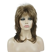 abordables Perruques Synthétiques Sans Bonnet-shaggy couches perruque longueur d&#039;épaule femmes perruque avec une frange de cheveux perruque de cheveux synthétiques de qualité supérieure pour les femmes