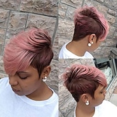 preiswerte Hochwertige Perücken-Ombre rote Pixie-Perücke kurze geschichtete natürliche synthetische Perücke mit Pony kurze ombre burgunderrote Pixie-Schnitthaarperücken für Frauen kurze Perücken für schwarze Frauen afroamerikanische