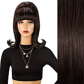 abordables Perruques historiques-perruque marron vintage années 50 60 70 avec frange cheveux synthétiques pour femme perruque de carnaval de fête