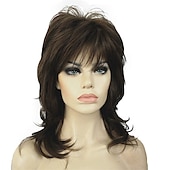 abordables Perruques Synthétiques Sans Bonnet-shaggy couches perruque longueur d&#039;épaule femmes perruque avec une frange de cheveux perruque de cheveux synthétiques de qualité supérieure pour les femmes