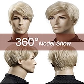 voordelige Herenpruiken-korte rechte blonde pruik voor mannen, hittebestendige pruik van synthetisch haar