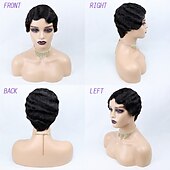 economico Parrucche di capelli veri senza cuffia-parrucche brasiliane corte dei capelli umani del taglio di pixie acconciature delle onde delle dita per le donne nere parrucche piene fatte a macchina parrucche corte