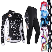 Недорогие Комплекты женской одежды-Nuckily Жен. Длинный рукав Велокофты и лосины Белый Черный Цветочные ботанический Велоспорт Наборы одежды С защитой от ветра Дышащий Анатомический дизайн Со светоотражающими полосками Задний карман