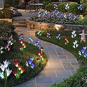 voordelige Landschapsverlichting-4-kops zonne-led leliebloemlampen, zonne-tuinverlichting voor buiten, RGB-kleur, waterdicht, 600 mAh, tuin, gazon, bruiloftsdecoratie 1/2 stuks