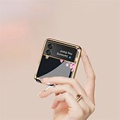 Недорогие Чехлы для Samsung-телефон Кейс для Назначение SSamsung Galaxy Z Flip 5 Z Flip 4 Z Flip 3 Кейс на заднюю панель Флип Мода Защитная пленка для объектива камеры Цветы Закаленное стекло
