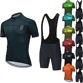 preiswerte Herrenbekleidungs-Sets-21Grams Herren Radtrikot mit Radhose kurz Trägern fahrradbekleidung set Kurzarm MTB Mountain Rennrad Schwarz Grün Dunkelgrün Streifen Fahhrad Sportkleidung 3D-Pad Atmungsaktiv Rasche Trocknung /