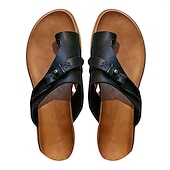 billiga Avslappnade sandaler-slip-on-sandaler i svart konstläder för kvinnor – avslappnade sommarsandaler med korsbandsdesign för komfort och stil