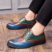 cheap Formal-Men&#039;s Oxfords Derby Shoes Formal Shoes Brogue Wingtip Shoes Walking Business British Christmas Party &amp; Evening Xmas PU Lace-up Red Blue Brown Color Block Summer Spring