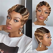 economico Parrucche di altissima qualità-breve pixie cut parrucche per le donne nere mamma parrucca parrucche brasiliane dei capelli umani dito ocean wave parrucca remy parrucca di capelli umani a buon mercato parrucca per il partito