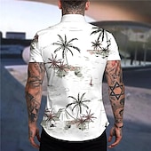 cheap Tropical Plants-Men&#039;s Coconut Tree Aloha Tropical Plants Shirt Summer Hawaiian Shirt Short Sleeve Shirt Turndown Fashion Hawaiian Designer Outdoor Street Casual Light Pink White Yellow Print S M L