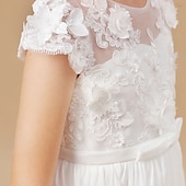 cheap Flower Girl&#039;s Dresses-Flower Girl Dress Girls&#039; Princess Dress First Communion Dress Party Dress Performance Wedding Party Princess Sweet Mesh Solid Color Short Sleeve Crew Neck White 2-12 Years