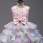 abordables Robes de Fille de Fleurs-Robe Fille Robe en Tulle Enfants Petit Fleur Soirée Maille Noeud Rose Claire Bleu clair Polyester Midi Sans Manches Elégant Princesse Robes Printemps Eté Mince 3-10 ans