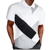 cheap Men&#039;s Classic Polo-Men&#039;s Polo Shirt Golf Shirt Outdoor Work Polo Collar Classic Short Sleeve Casual Patchwork Button Front Summer Spring &amp;  Fall Regular Fit Black White Gray Polo Shirt