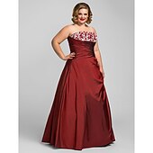 cheap Plus Size Dresses-Ball Gown Plus Size Dress Prom Formal Evening Floor Length Sleeveless Strapless Taffeta with Beading Appliques 2024