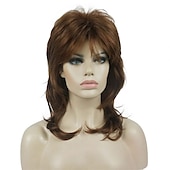 abordables Perruques Synthétiques Sans Bonnet-shaggy couches perruque longueur d&#039;épaule femmes perruque avec une frange de cheveux perruque de cheveux synthétiques de qualité supérieure pour les femmes