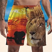 baratos calção de banho boxer masculino-Homens Calção Justo de Natação Shorts de Natação Secagem Rápida Leve Bermuda de Surf Calças Com bolsos Com Cordão Natação Surfe Praia Esportes Aquáticos Animais Verão
